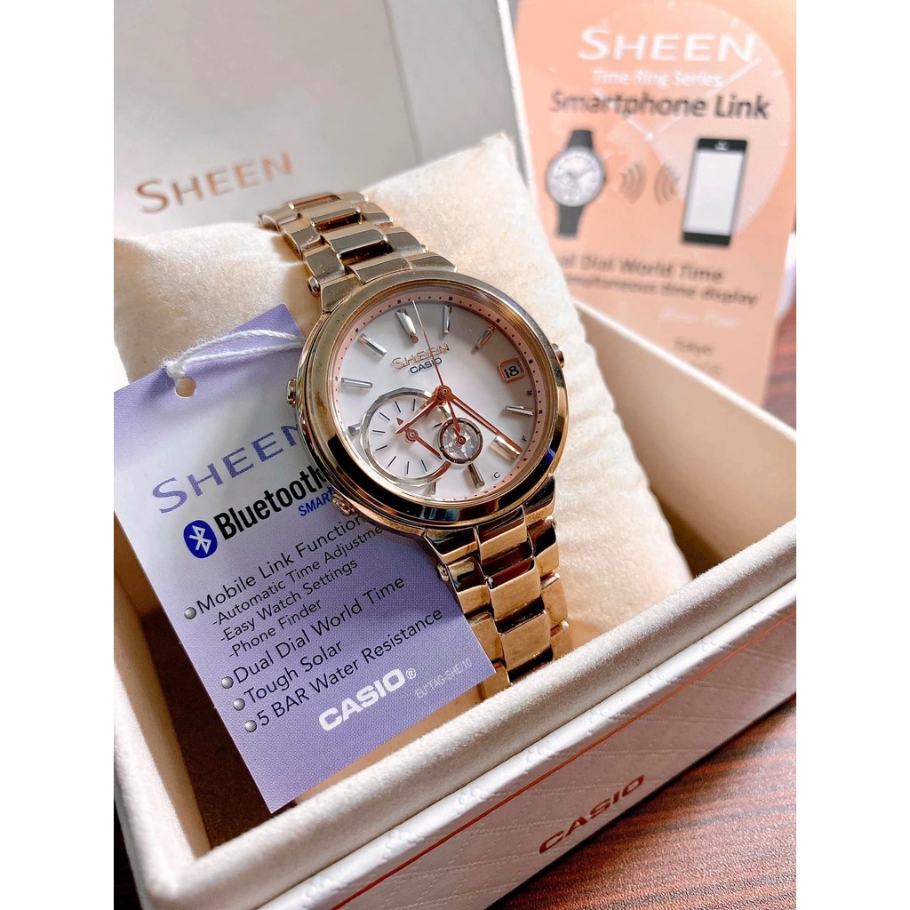 Đồng Hồ Nữ Dây Thép Casio Sheen SHB-200CG-9ADR Chính Hãng - SHB-200CG-9A Bluetooth - Pin Năng Lượng Mặt Trời