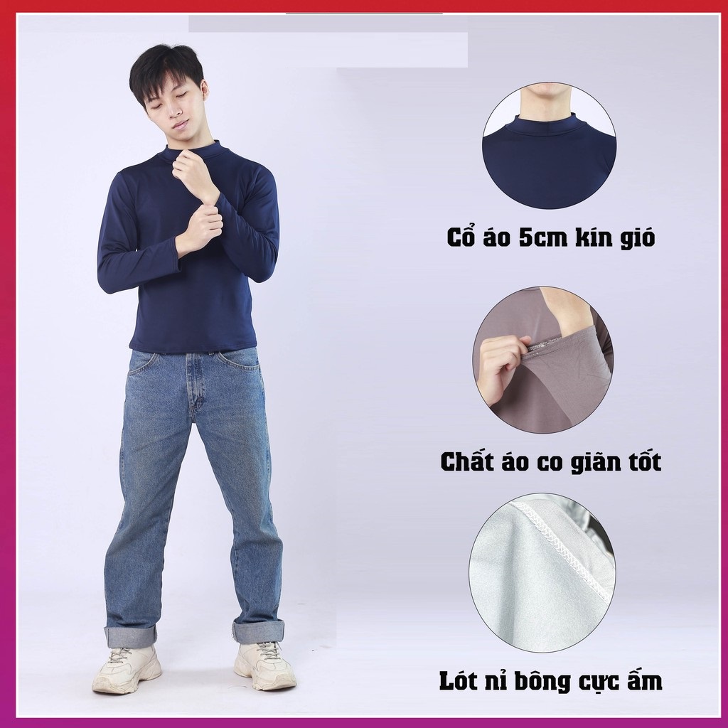Áo thun nam dài tay giữ nhiệt vải nỉ mềm mịn Co giãn mùa đông đẹp