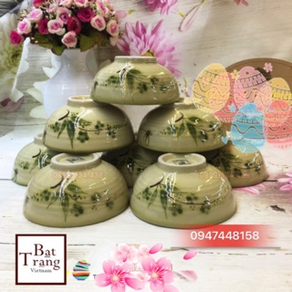 Bát cơm cao cấp Bát Tràng- men xanh rêu vẽ chuồn