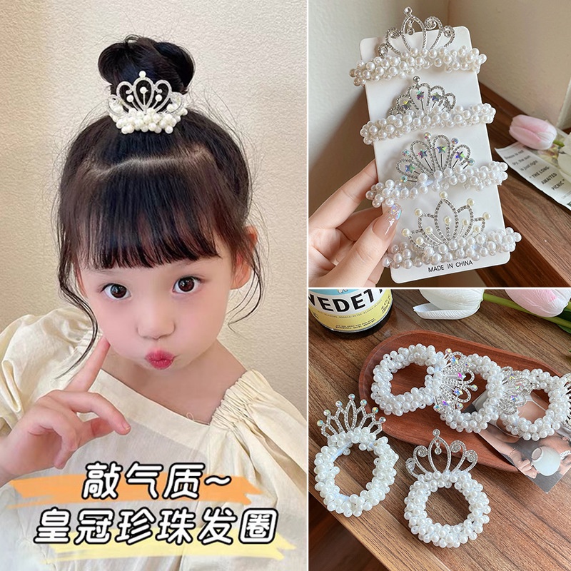 Cột tóc Vương miện Công chúa đính hạt cườm lấp lánh siêu dễ thương cho bé yêu