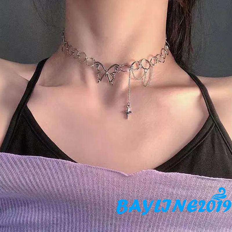 Bay-Women Butterfly Choker Necklace, Silver Adjustable Collarbone Chain, Gifts for Wife/ Girlfriend