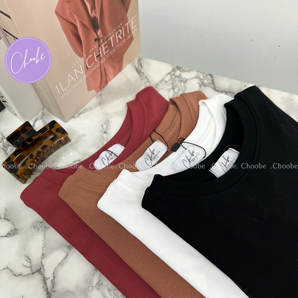 Áo croptop Choobe cổ tròn cộc tay vải thun ôm body crotop nữ cotton co giãn tốt A45 | BigBuy360 - bigbuy360.vn