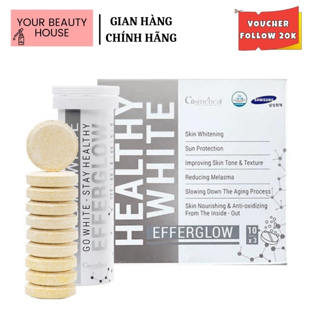 [Bạn mới nhập COSHBM -50% đơn 0Đ] [Cosmeheal] Viên Sủi Trăng Da HealthWhite Efferglow - Hàn Quốc