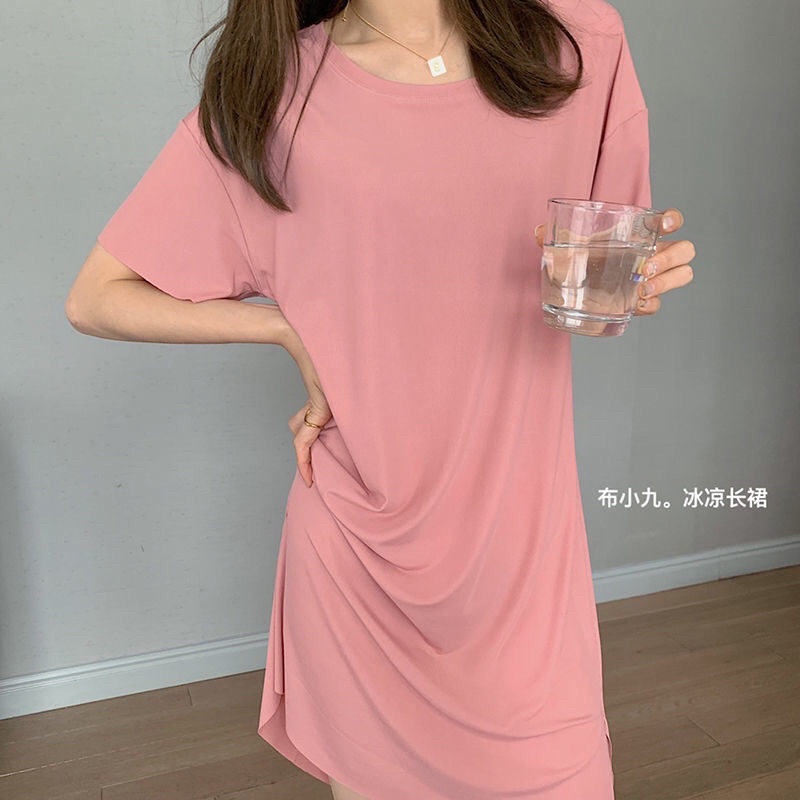 Váy ngủ xuông trơn mùa hè mát mẻ phong cách hàn quốc thun lạnh giảm nhiệt