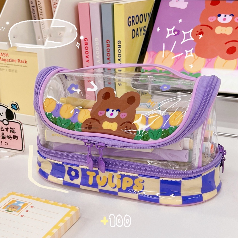 Túi Đựng Bút Trong Suốt Sức Chứa Lớn Thiết Kế Đơn Giản Cho Học Sinh Tiểu Học