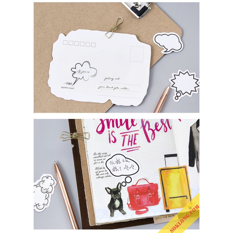 Bộ 45 sticker viền hội thoại hình khung bóng chat, nhãn dán trang trí bưu thiếp, sổ take note STI30