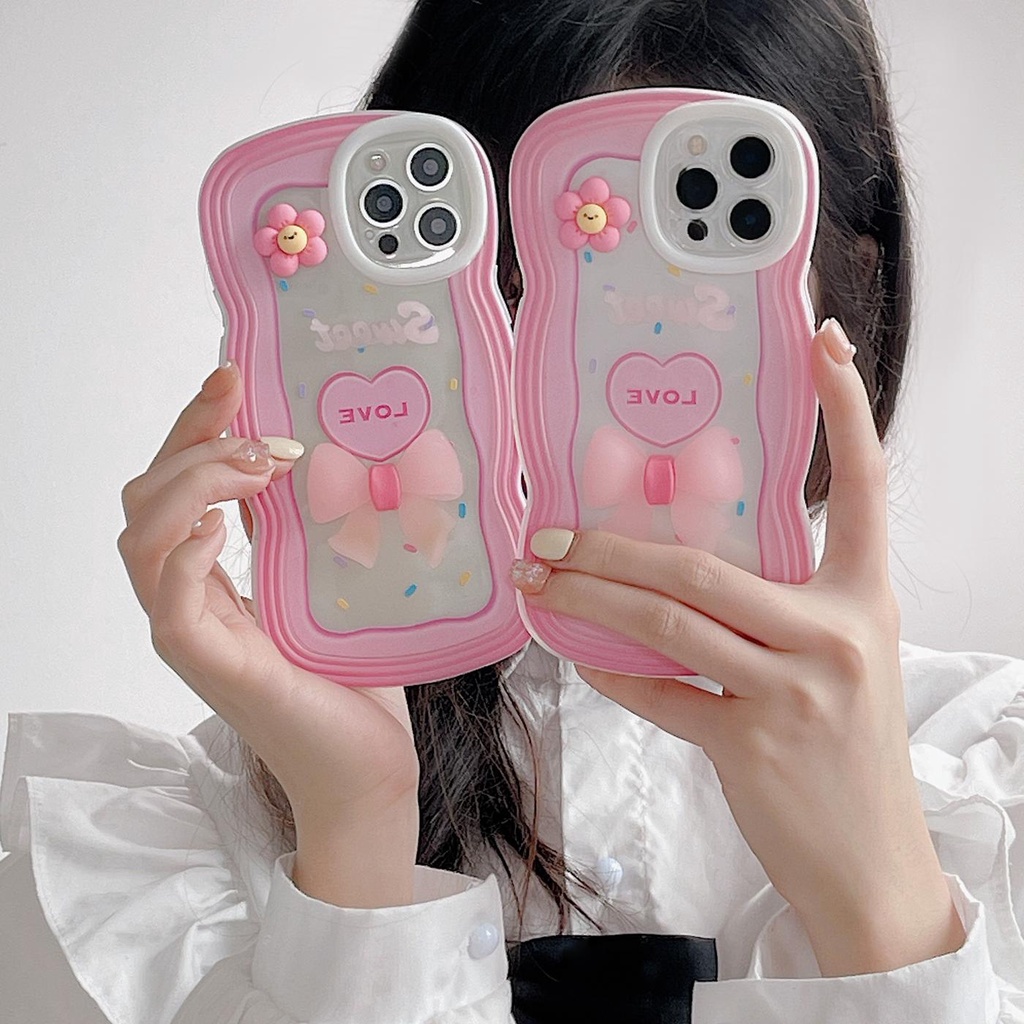 Ốp Điện Thoại Tpu Mềm Chống Sốc Chống Rơi Đính Nơ Màu Hồng 3D Cho iPhone 11 12 13 pro max xr x xsmax