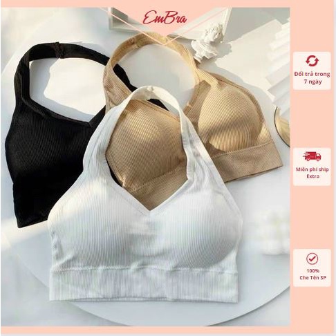 Áo bra Embra cổ yếm gân tăm hở lưng kèm đệm ngực cao cấp EBALB31