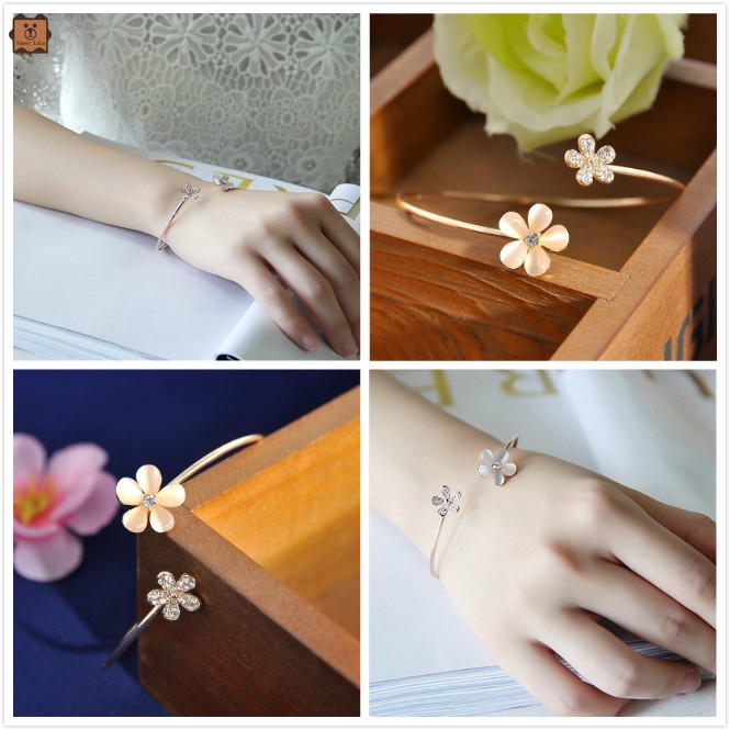 Vòng đeo tay đính đá pha lê hình hoa xinh xắn thời trang cho nữ