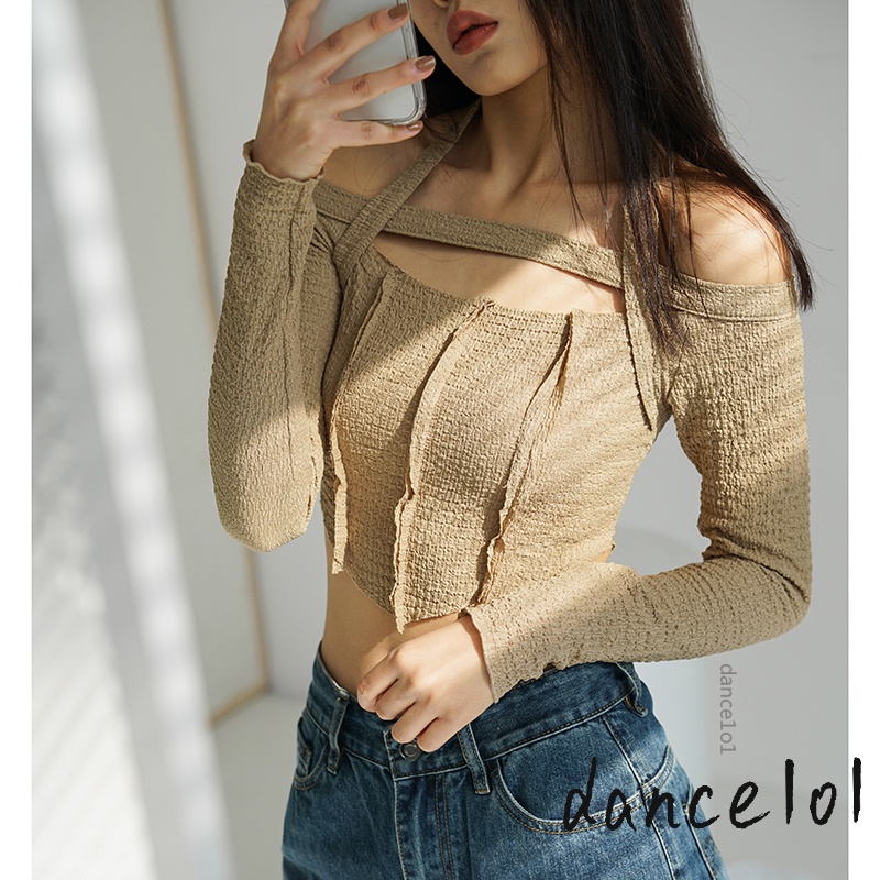 Áo croptop tay dài màu sắc đơn giản dành cho nữ