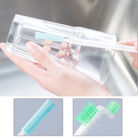 3 cái / bộ Bàn chải chai Tay cầm dài Bàn chải nhà bếp Bàn chải di động Hẹp khoảng cách Bình đựng bàn chải làm sạch Cốc nắp Bàn chải núm vú Bàn chải bình sữa Bàn chải trẻ em