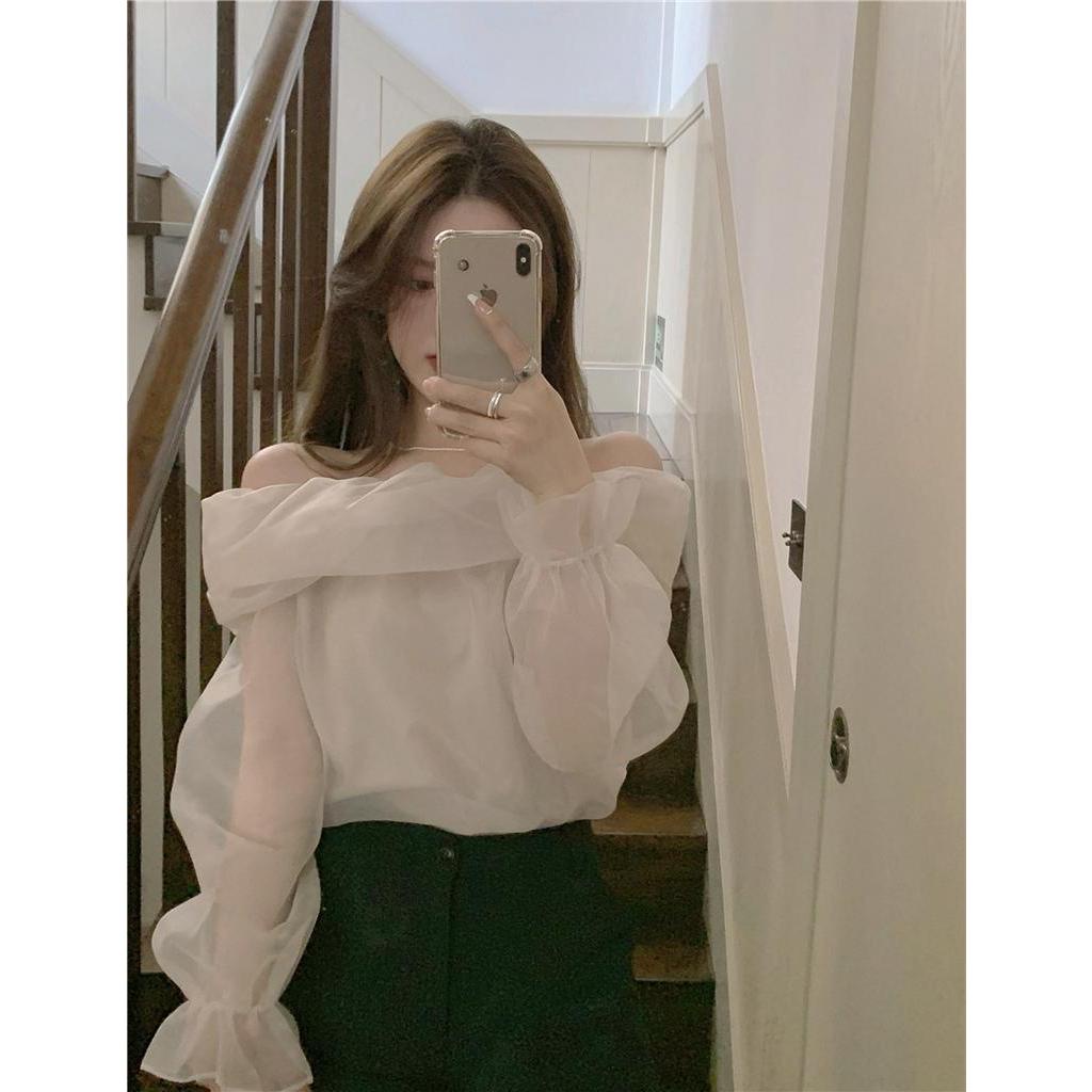 Áo Kiểu Trễ Vai Tay Dài Dáng Chữ A Thời Trang Cho Nữ