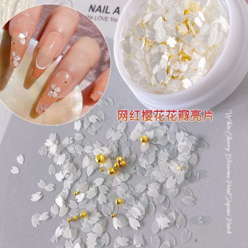 Hộp Phụ Kiện Hạt Kim Sa Hình Hoa Anh Đào Siêu Mỏng Trang Trí Móng Tay DIY