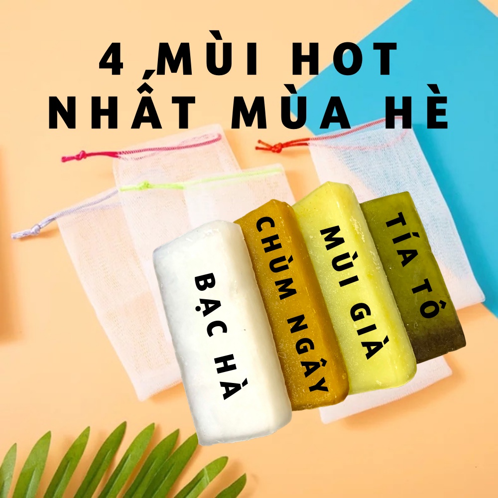 Vụn xà bông mùi già, tía tô, bạc hà, chùm ngây  DEVE 4 mùi tắm cho mùa hè