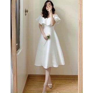 Đầm váy freesize trắng trễ vai