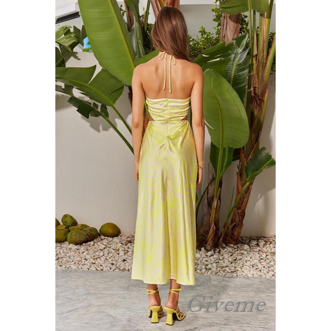 Tặng Váy Nữ Không Tay Buộc Dây Hở Lưng Họa Tiết Ngựa Vằn / Hoa Cắt Xẻ Một Mảnh