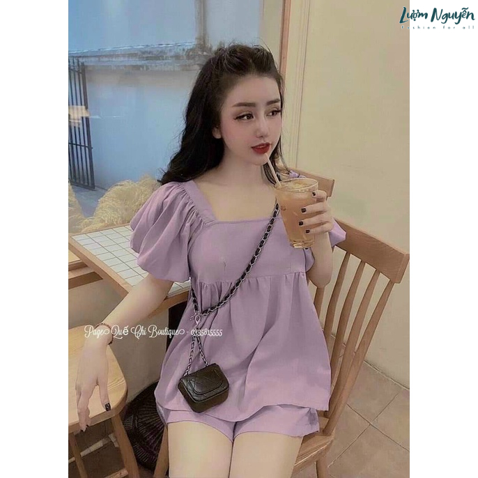 Set bộ đùi dễ thương áo tay phồng kèm quần