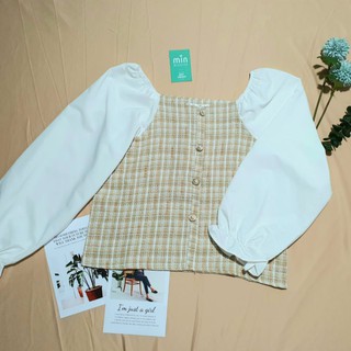 [BIGSIZE] Áo kiểu phối tay dài trắng