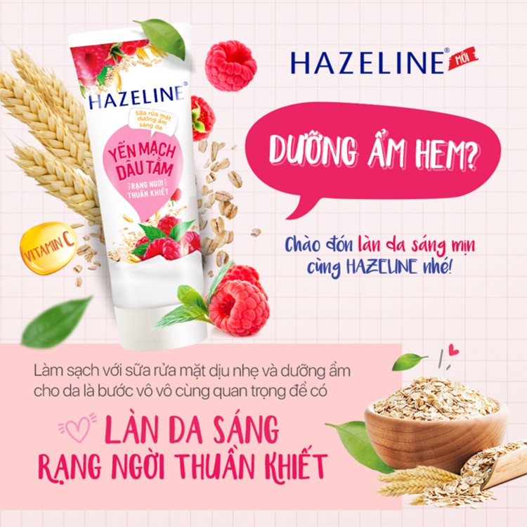 Sữa rửa mặt dưỡng ẩm sáng da Hazeline yến mạch dâu tằm