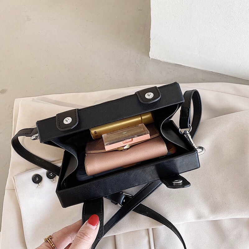 Túi đeo chéo da trơn unisex dáng hộp vuông phong cách 1063