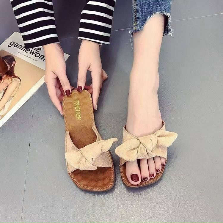 Dép Nữ quai mềm có nơ 3 màu Vàng Hồng Nhạt Đen cực đẹp hàng trung