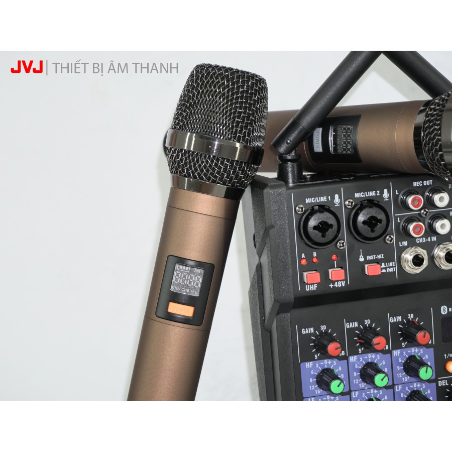 Bộ Sound Card Micro Bluetooth Karaoke hỗ trợ livestream JVJ BT36 – Mixer kèm mic không dây Auto Tune chuyên nghiệp BH 6T