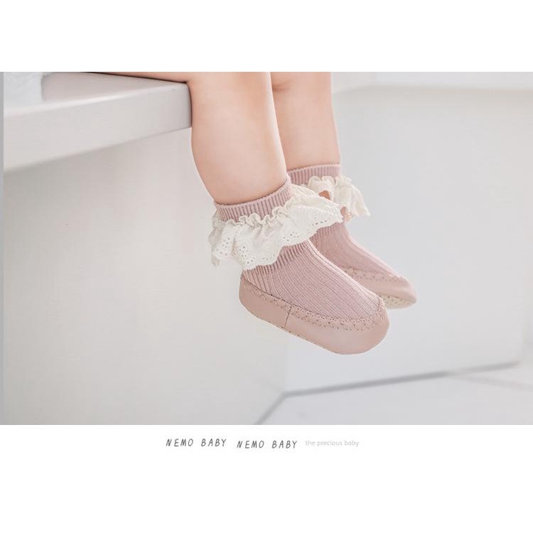 Giày Vớ cotton Đế Mềm Chống Rơi Phối Ren Kiểu Công Chúa Dễ Thương Dành Cho Trẻ Em Mới Biết Đi 2023