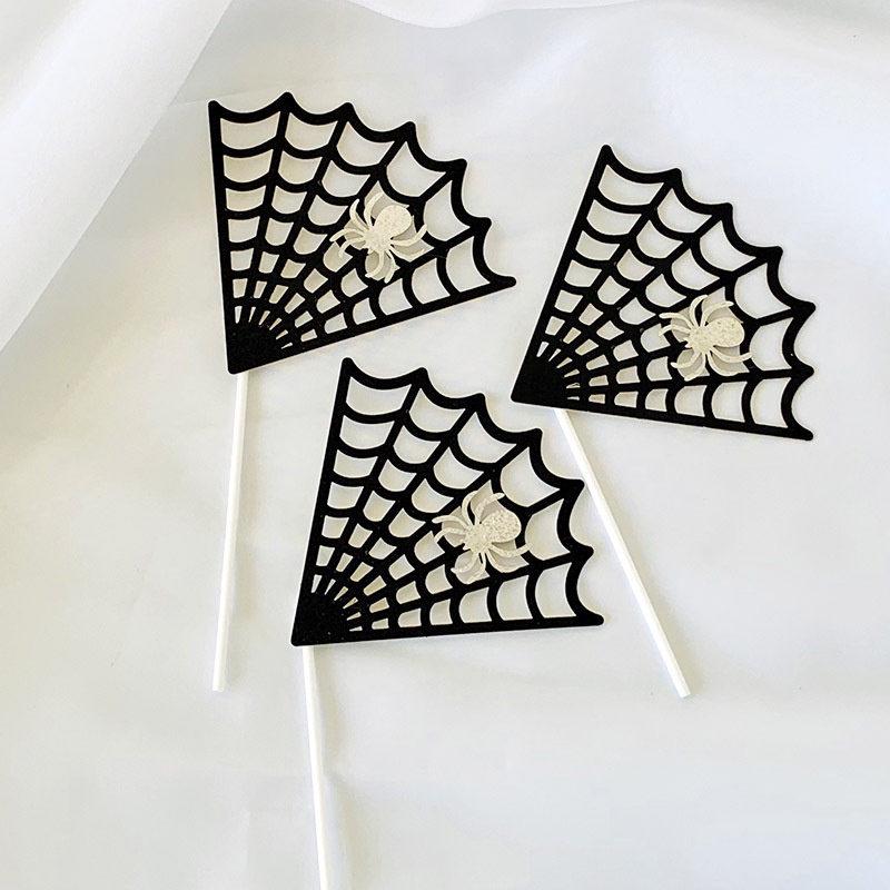 phụ kiện trang trí bánh kem [FREESHIP] thẻ cắm 3 mạng nhện đen siêu đẹp