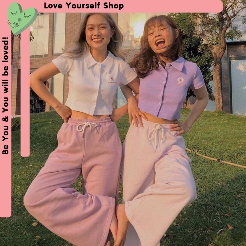 Áo croptop cổ trụ thêu hoa cúc
