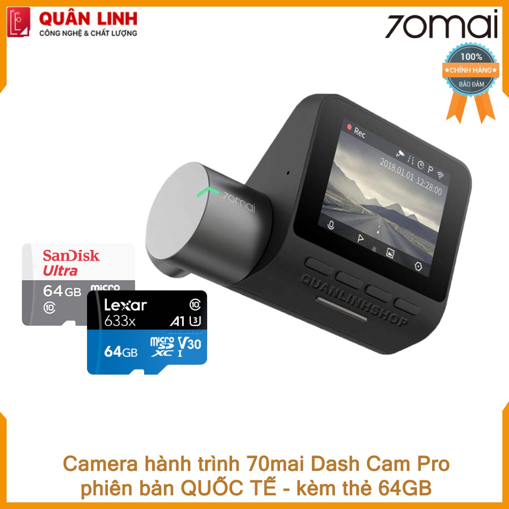 Camera hành trình Xiaomi 70mai Dash Camera Pro - phiên bản Quốc tế kèm thẻ 64GB