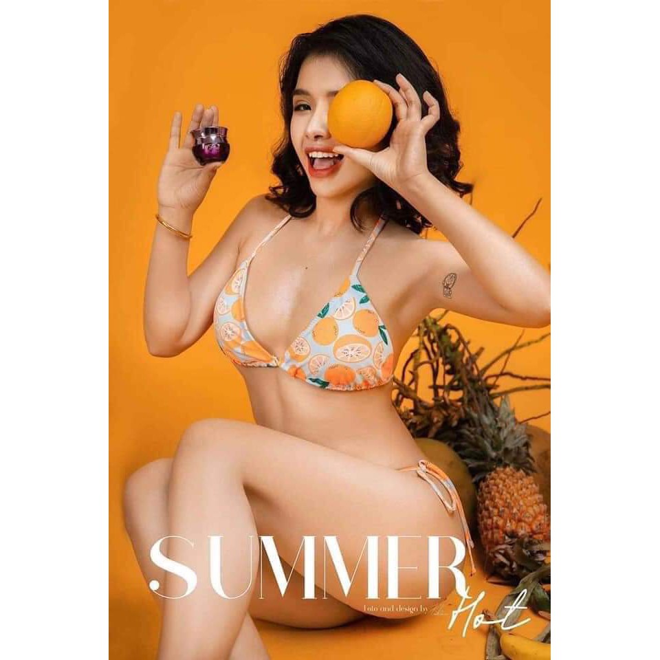 Bikini đồ bơi hai mảnh  cạp thấp sexy họa tiết quả cam nổi bật đi biển đi bơi