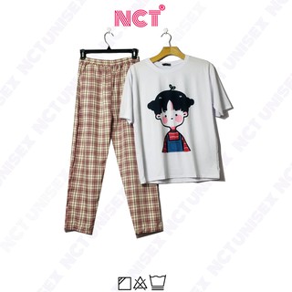 SÉT ĐỒ BỘ CARO KATE HMM - Áo Thun PINK GIRL - Đồ Bộ Hoạt Hình FREESIZE - Đồ Mặt Đi Chơi - NCTUnisex