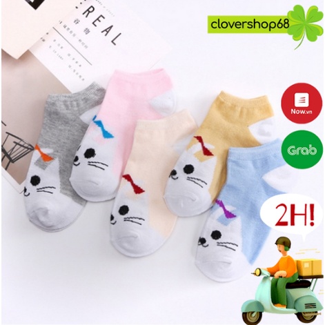 Set 10 đôi tất nữ cổ ngắn, vớ cổ ngắn in hình hoạ tiết mèo 3D xinh xắn  Clovershop68