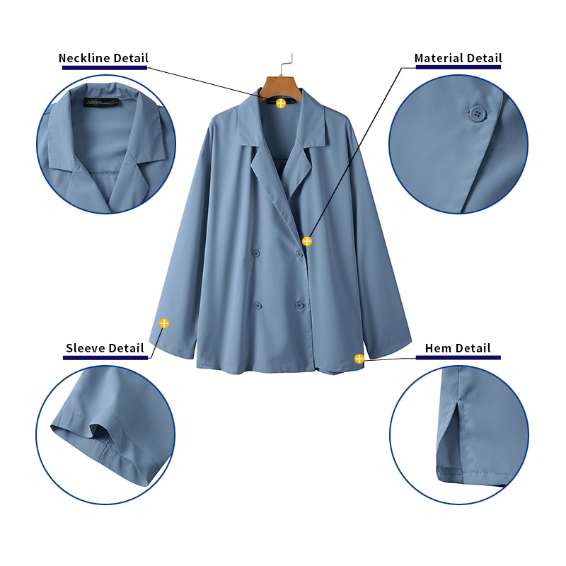 Áo Khoác Suit ZANZEA Tay Dài Có Cổ Màu Trơn Phối Hàng Nút Thời Trang Đường Phố Retro Cho Nữ | BigBuy360 - bigbuy360.vn