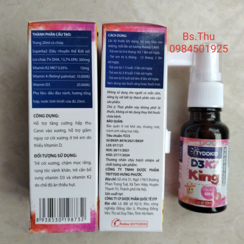 TYDOKID D3K7 KING Tritydo bổ sung vitamin D3 MK7 DHA tự nhiên dễ hấp thu nguyên liệu nhập khẩu Na uy