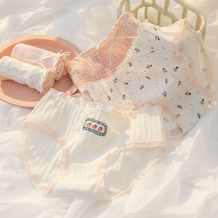 Quần lót nữ Cotton Cao Cấp viền ren, đính nơ cute dễ thương siêu mềm mại- L8036
