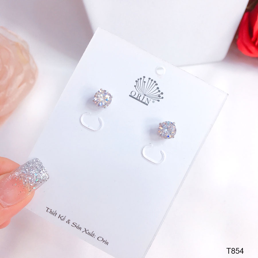 Bông tai bạc viên đá trắng đơn giản thiết kế cao cấp Orin T854