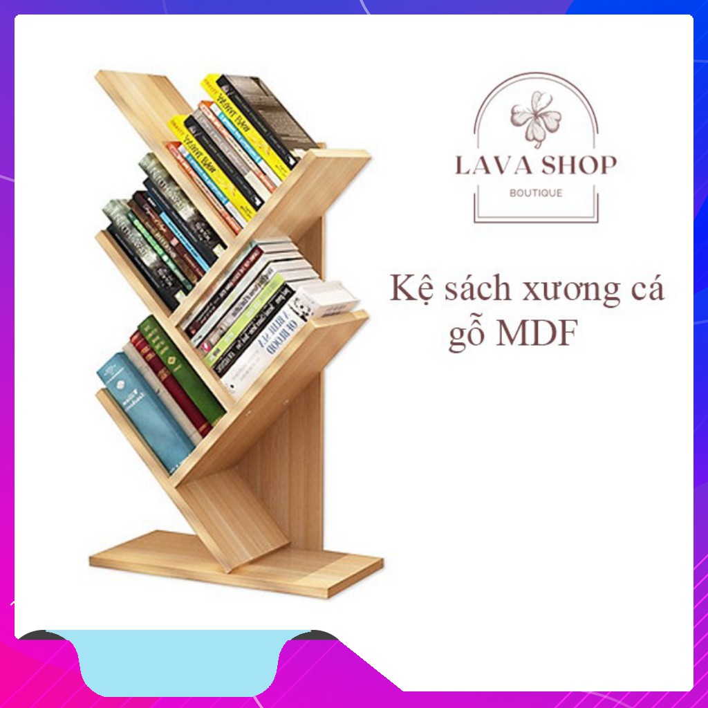 Kệ sách gỗ hình xương cá/Kệ gỗ 5 tầng đa năng để bàn gỗ MDF phủ Melamin