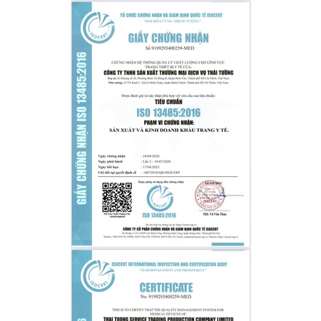 Khẩu trang y tế Thái Tường 4 lớp CÓ kháng khuẩn. Hộp 50 cái