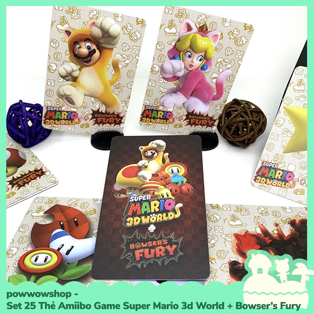 [Sẵn VN - Hỏa Tốc] Set 25 Thẻ Amiibo Card Scan NFC Game Super Mario 3d Worlds &amp; Bowser's Fury Nintendo Switch Kèm Hộp