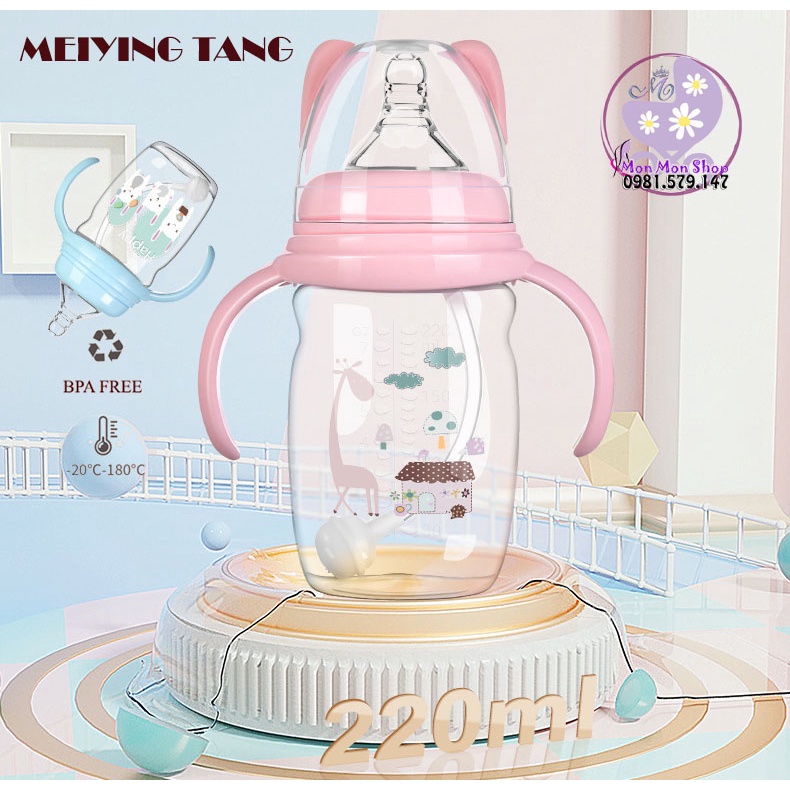 Bình sữa PPSU cổ rộng vừa Avent/ Spectra 220ml có tay cầm - Meiying Tang BPA free núm ti siêu mềm van chống sặc