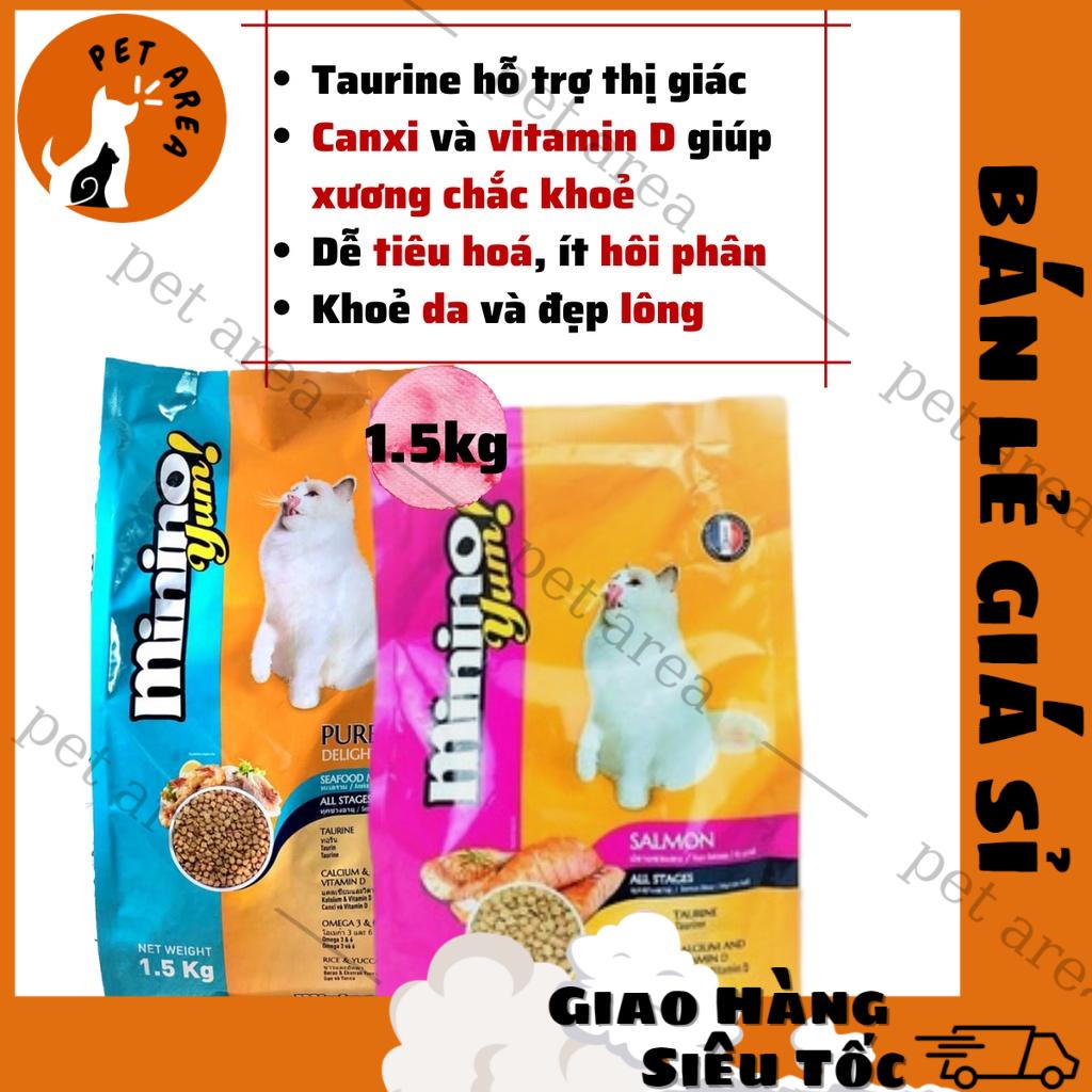 [Chính hãng][Date xa][Hỏa tốc]Hạt Mèo Minino Yum Gói 1.5kg Vị Hải Sản, Cá Hồi Cho Mèo Trưởng Thành