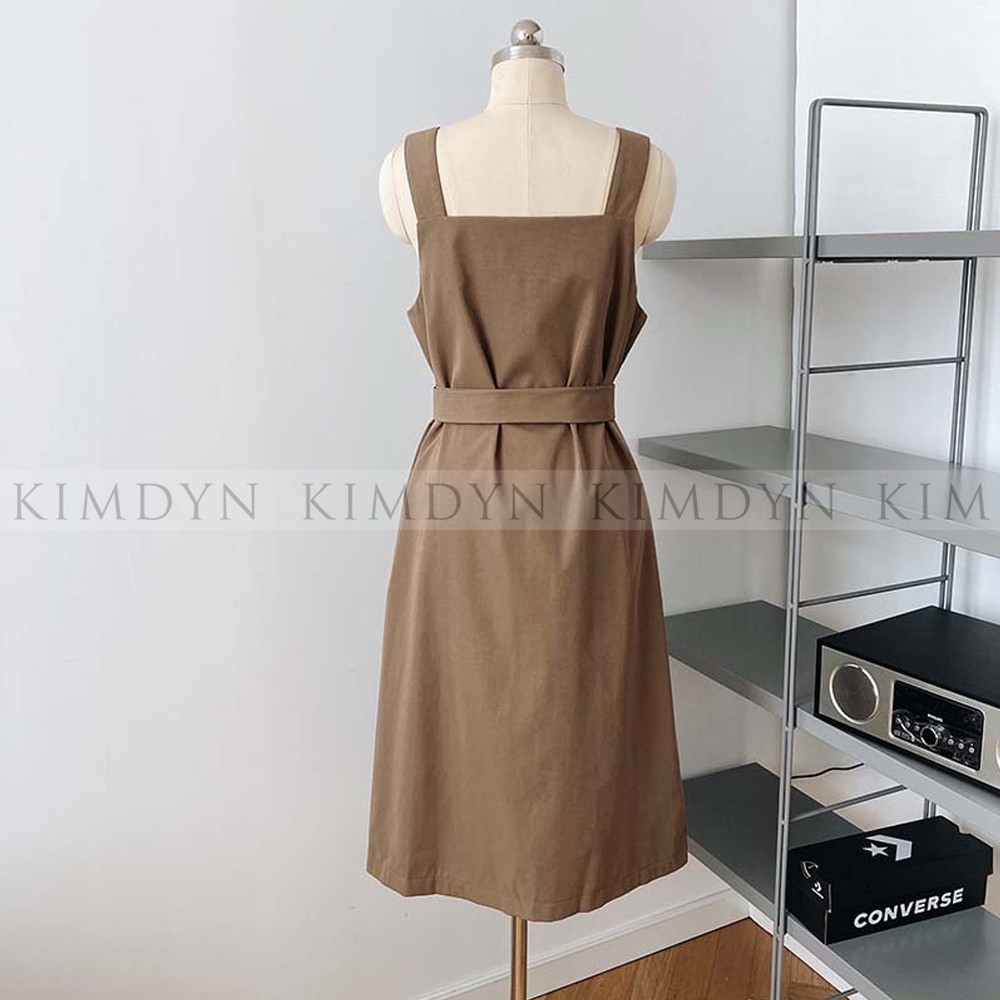 Đầm hai dây bản to thắt eo cotton KimDyn [KDD22]