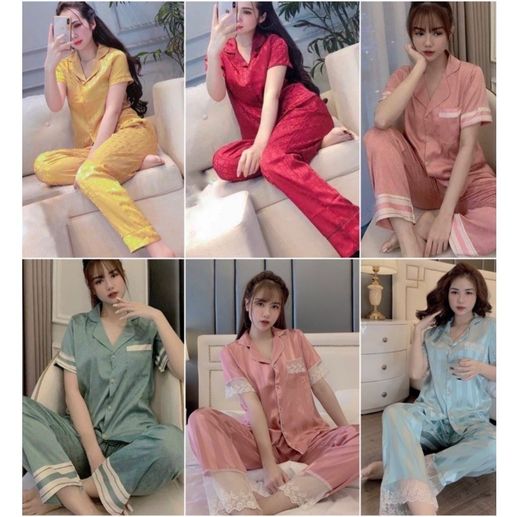 Bộ đồ ngủ lụa pijama dài tay và cộc tay chất lụa mịn màng, from rộng thoải mái mặc cực mát