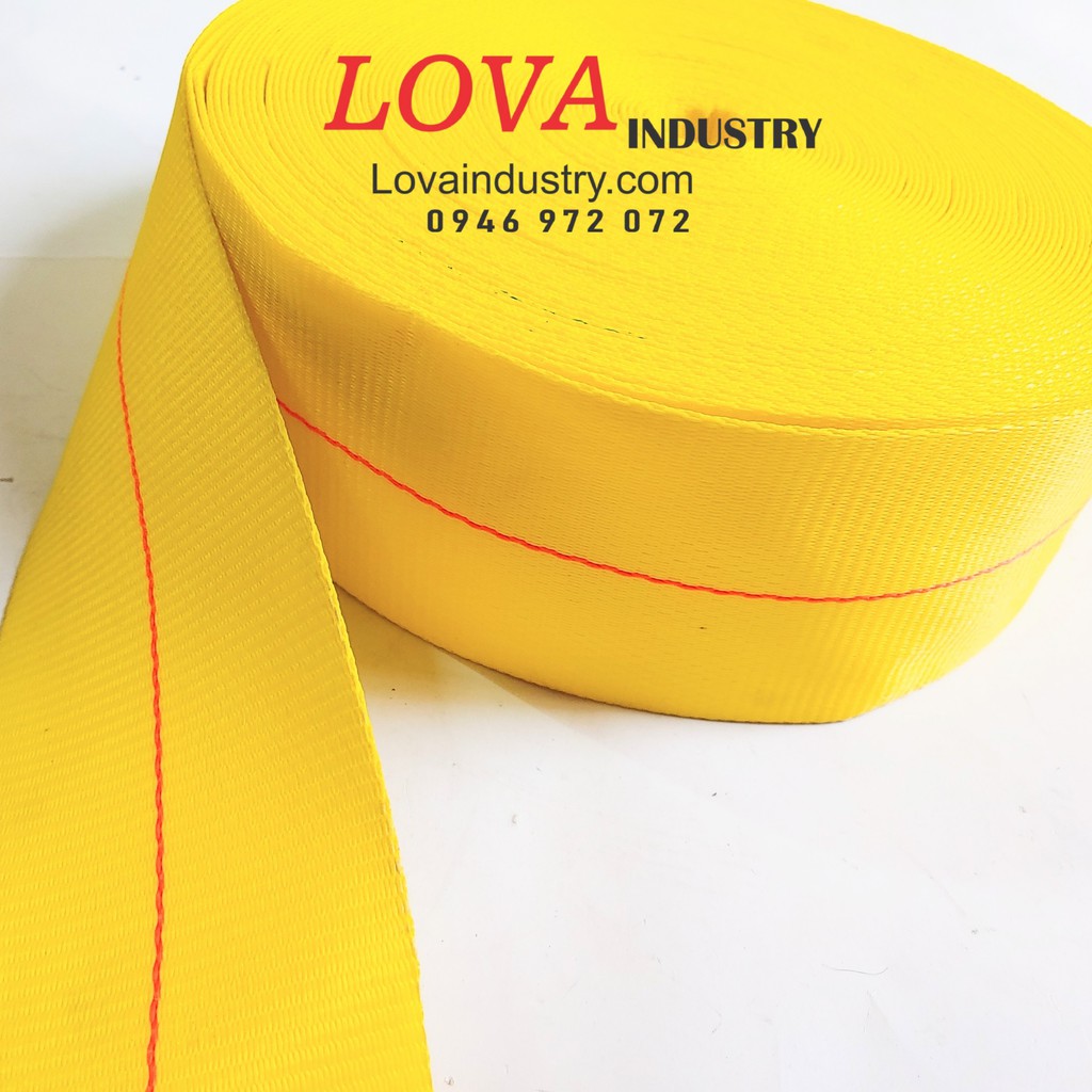 Dây đai polyester cường lực bản 10cm màu vàng, dây đai buộc siết hàng bản lớn, dây bẹ may bao jumbo bản lớn