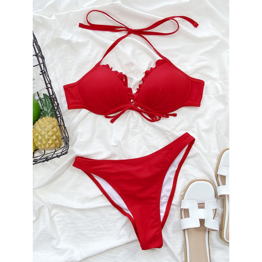 [BKN1612] &lt;ÂU&gt; SET BIKINI ĐỎ CUPSO BÈO NGỰC