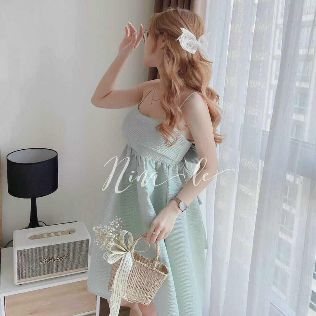 (FreeShip 2022) Đầm thiết kế đi tiệc,đầm 2 dây sau cột nơ,phong cách trẻ trung cá tính,chất for cao cấp,lên from chuẩn