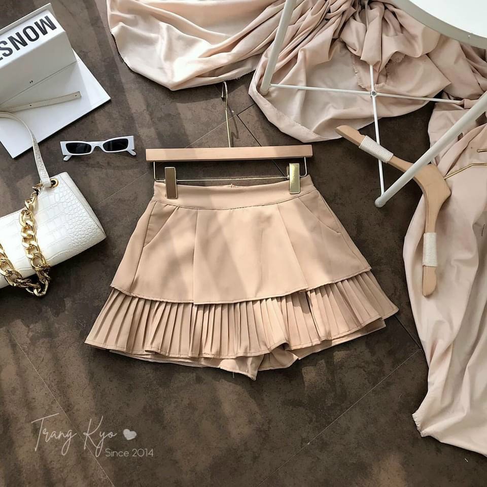 Chân váy xếp ly may kèm quần có túi chất vải tuyết mưa dày dặn có size S M