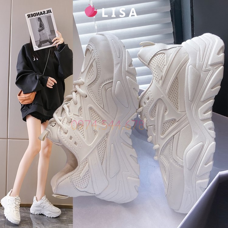 Giày Thể Thao Nữ, Giày Sneaker Nữ Độn Đế Da Mềm Phối Lưới Phong Cách Ulzzang,FULL BOX  M64 -- Lisa