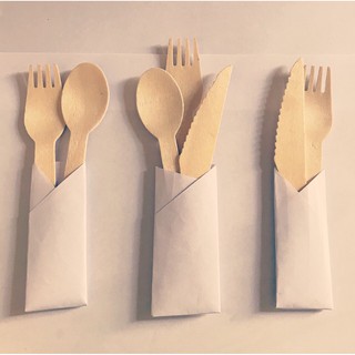 Set 50 Dao/Dĩa/ Muỗng gỗ 16cm dùng một lần giá rẻ đẹp thân thiện môi trường